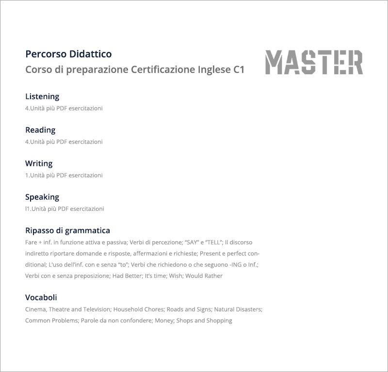 Corso di preparazione per Certificazione Inglese Livello C1