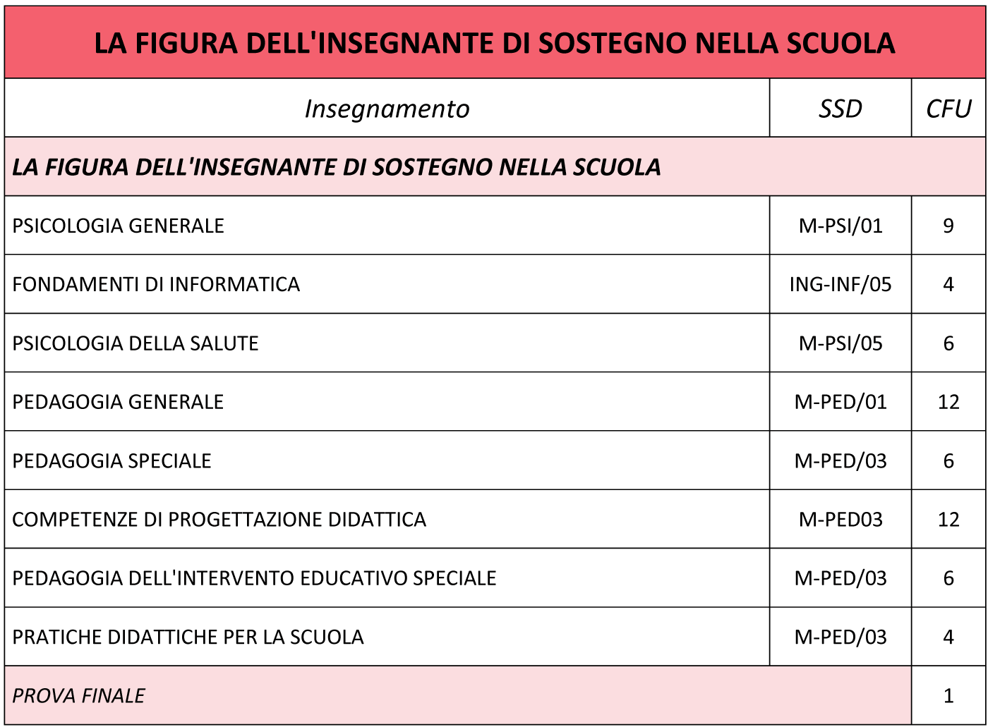 Corso di Perfezionamento La figura dell'insegnante di sostegno nella scuola